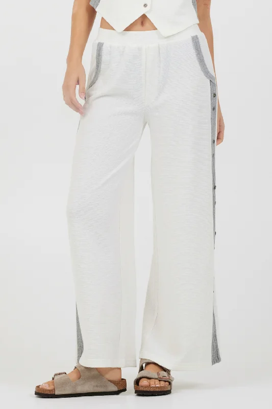 Cream Heather Grey Texture Knit Pant W Contrast Rib