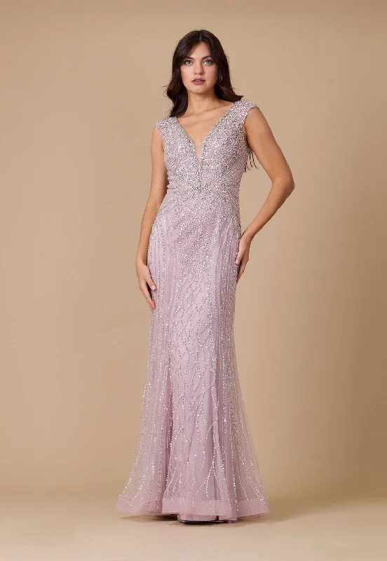 Long Hand Beaded Couture Formal Evening Dress Mauve