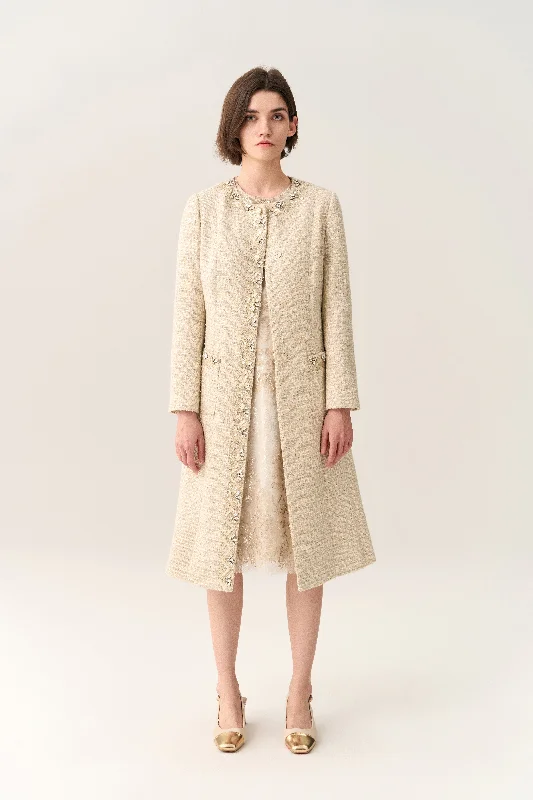 Embellish-trimmed Tie Belt Coat