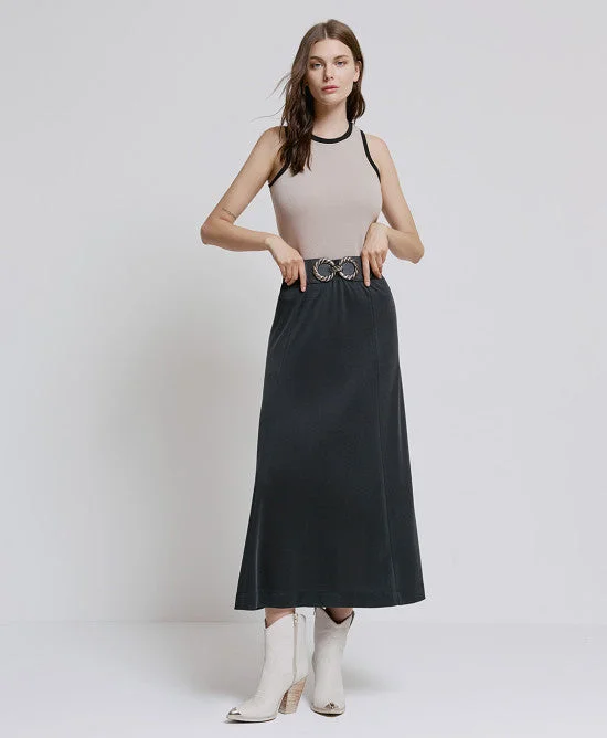 Access Fashion Black Long Skirt With Elastic Waistocoat