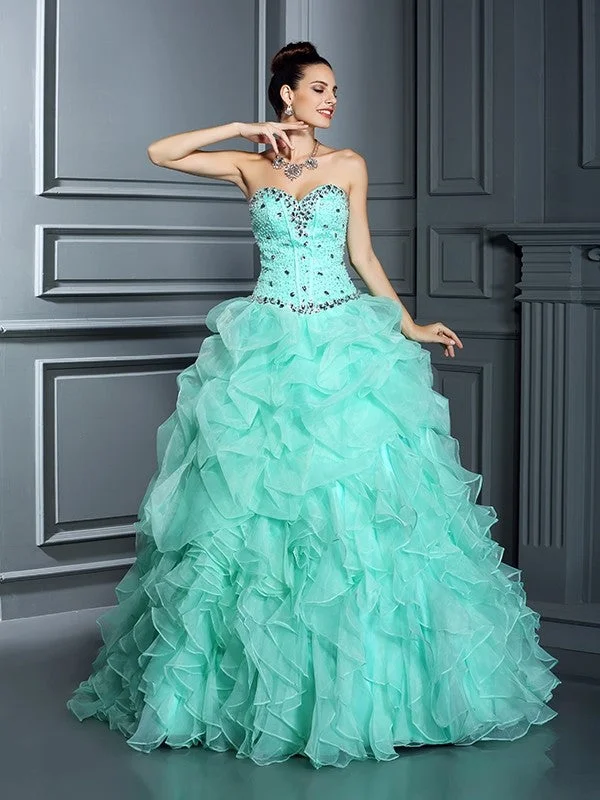 Ball Gown Sweetheart Beading Sleeveless Long Organza Quinceanera Dresses