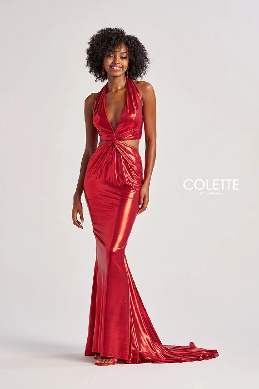 Colette by Daphne CL8505 Prom Fitted Long Metallic Formal Dress