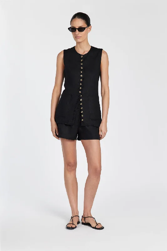 TILLY BLACK LINEN LONGLINE VEST