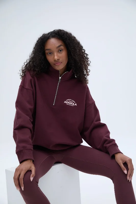 Everyday Classics Oversized Funnel Neck Zip Sweatshirt - Burgundy