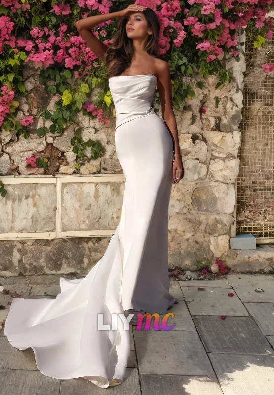 Straight Across Sleeveless Sleek Mermaid Wedding Dress