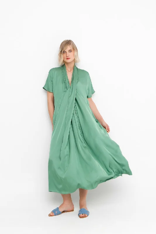 Ozai N Ku Satin Long Green Dress