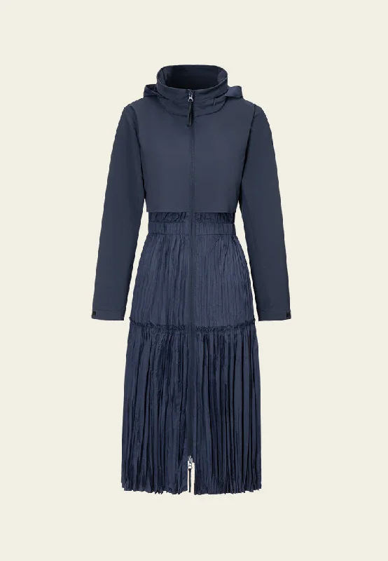 Hooded Cape-detail Elasticated-waistband Pleated-detail Parka