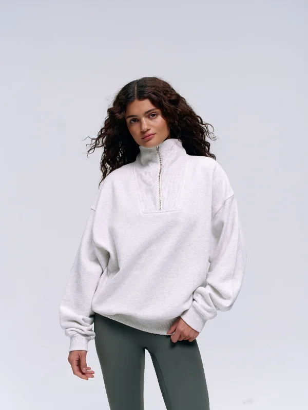 Relaxed Funnel Neck Zip Sweatshirt - Light Grey Melange