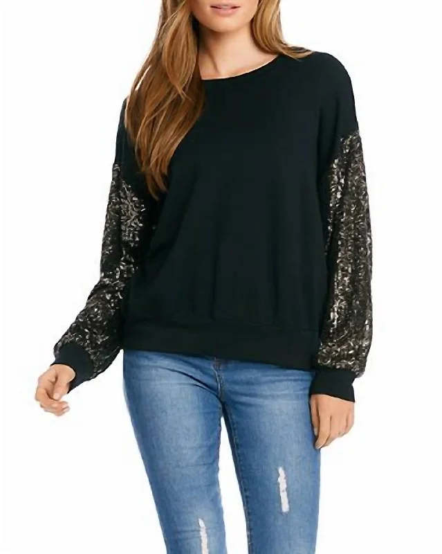 Sequin Sleeve Top In Black