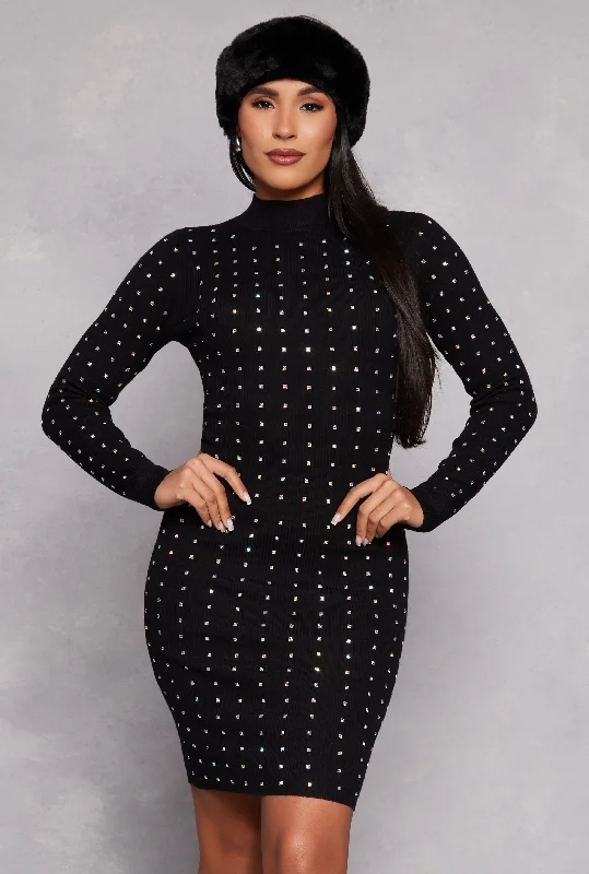 Almost Famous Rhinestone Studded Sweater Dress