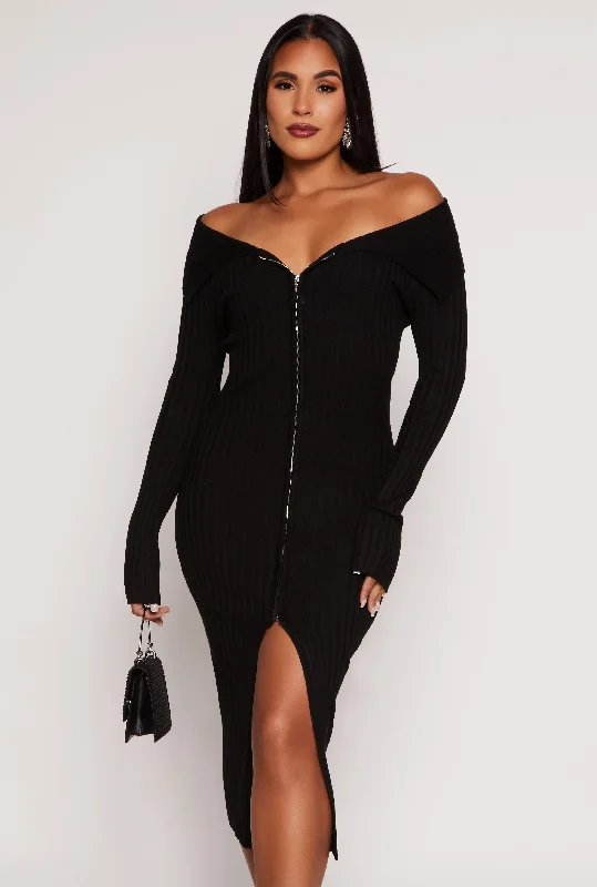 Almost Famous Zip Off the Shoulder Sweater Dress