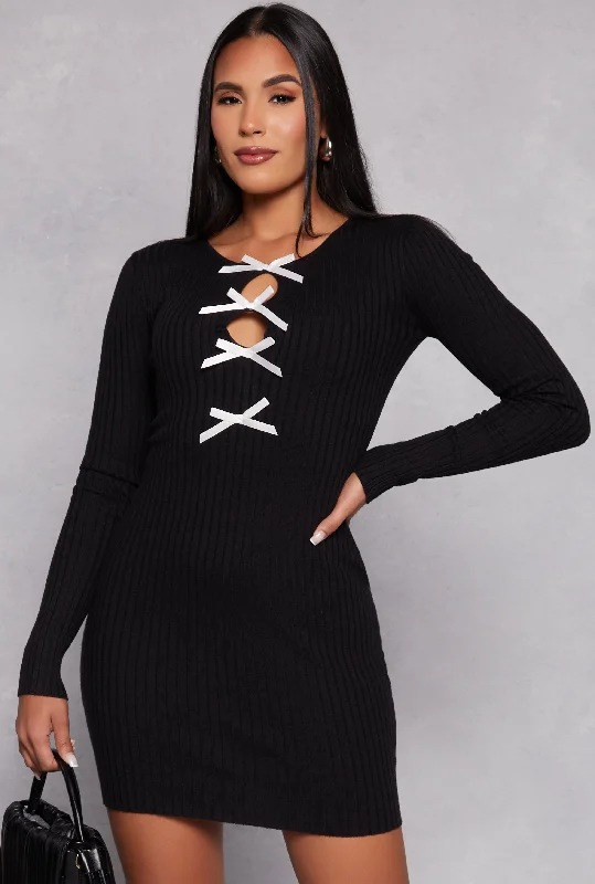 Cut Out Bow Sweater Dress