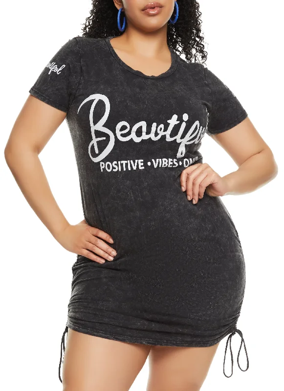 Plus Size Acid Wash Beautiful Graphic T Shirt Dress