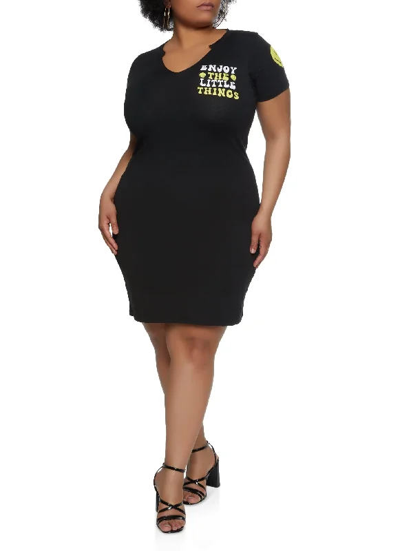 Plus Size Enjoy The Little Things Smiley T Shirt Dress