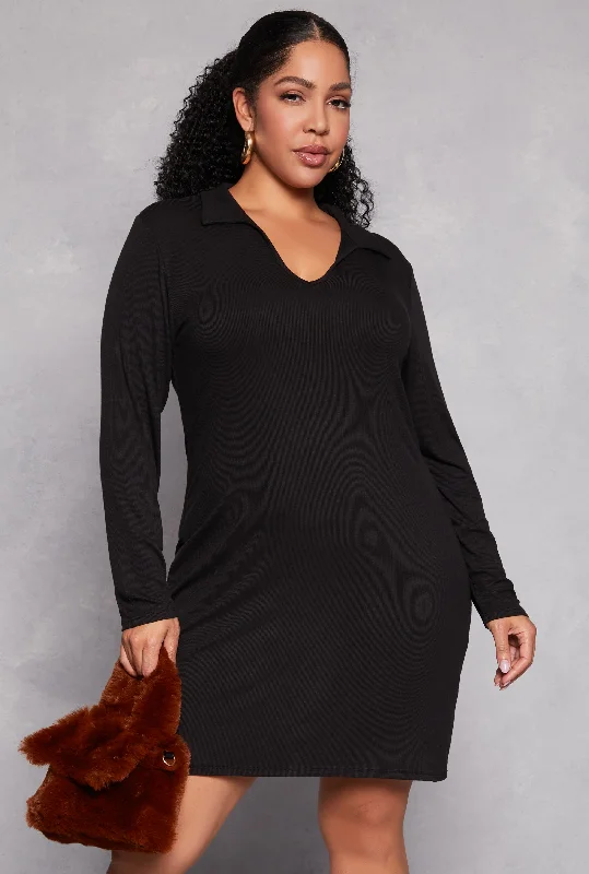 Plus Size Johnny Collar Shirt Dress