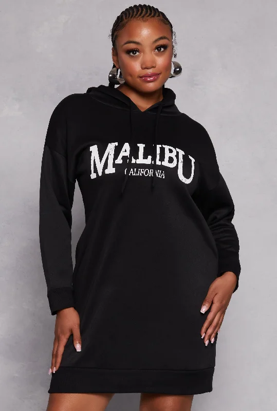 Plus Size Malibu California Hooded Sweatshirt Dress