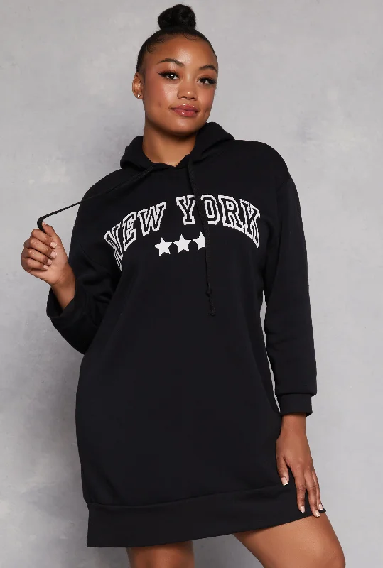 Plus Size New York Hooded Sweatshirt Dress