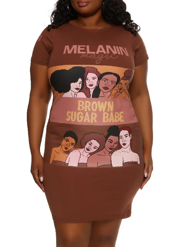 Plus Size Melanin Magic Brown Sugar Babe Graphic T Shirt Dress