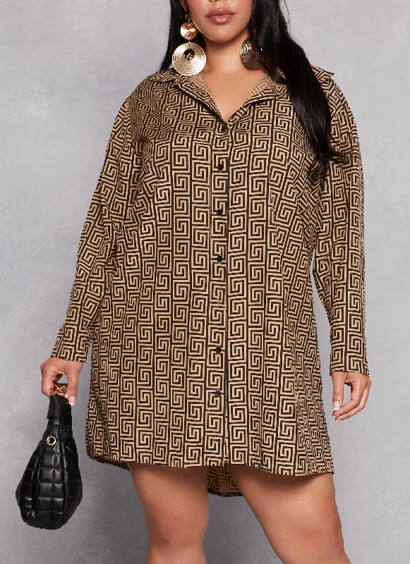 Plus Size Printed Shirt Dress