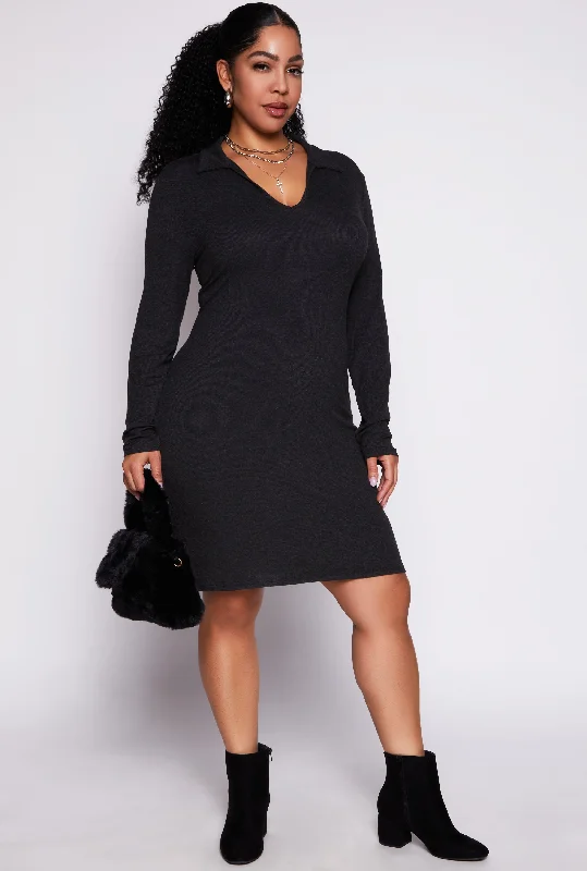 Plus Size Johnny Collar Shirt Dress