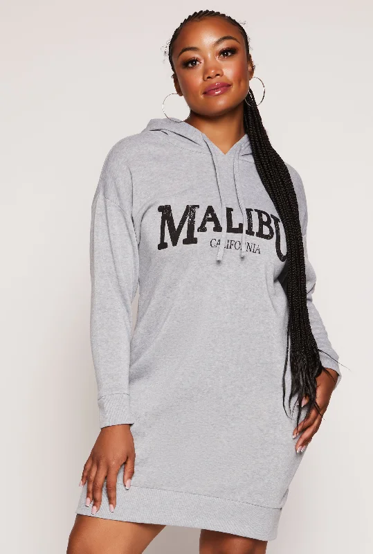 Plus Size Malibu California Hooded Sweatshirt Dress