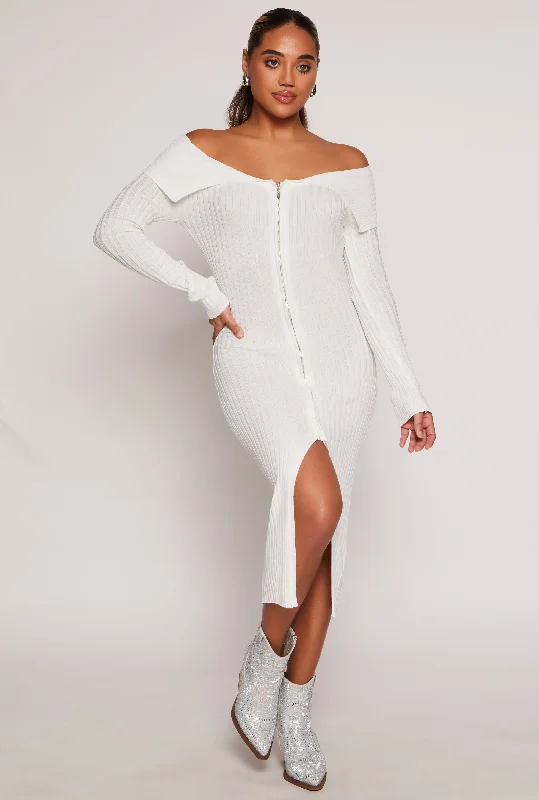 Almost Famous Zip Off the Shoulder Sweater Dress