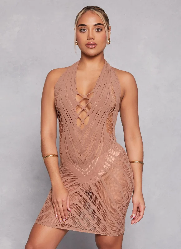 Fishnet Detail Cut Out Seamless Halter Dress