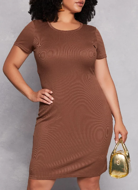 Plus Size Daisy Rib Knit T Shirt Dress