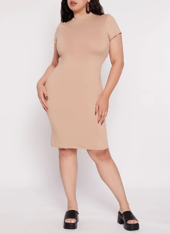 Plus Size Mock Neck T Shirt Dress