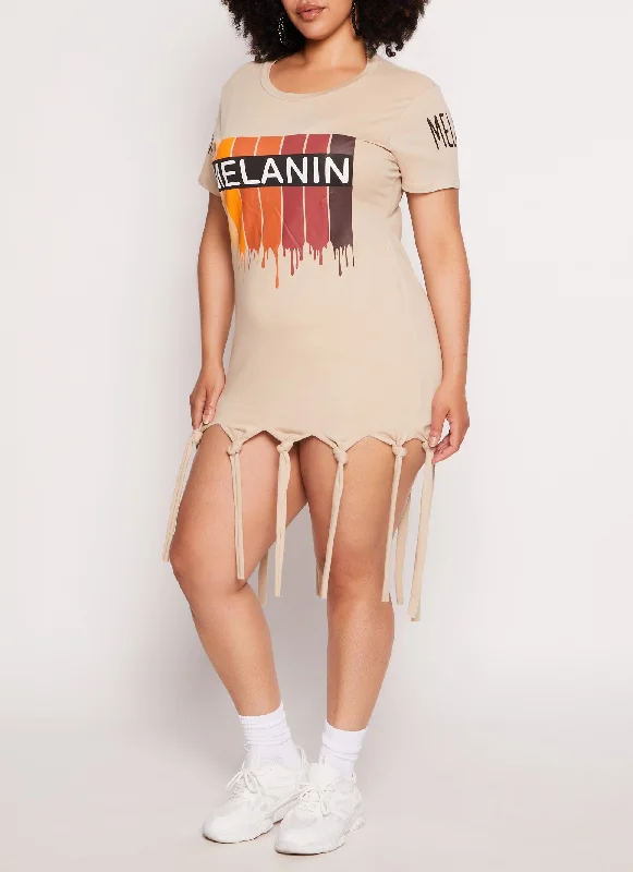 Plus Size Melanin Knot Hem Graphic T Shirt Dress