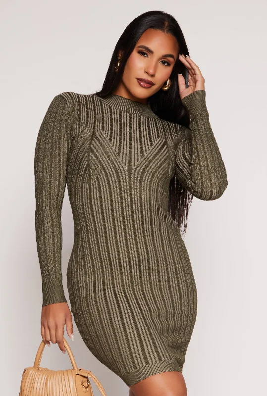 Almost Famous Ribbed Knit Shadow Stripe Sweater Dress