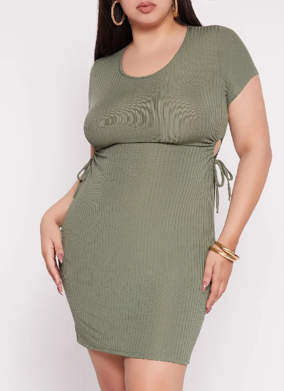 Plus Size Drawstring Cut Out T Shirt Dress