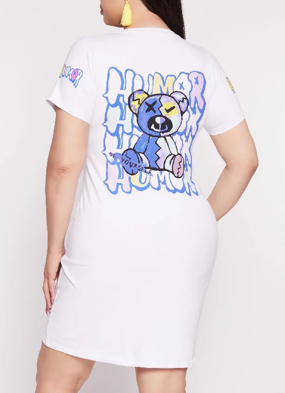 Plus Size Humor Notch Neck T Shirt Dress