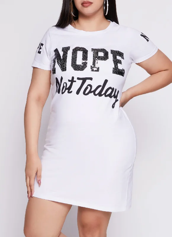 Plus Size Nope Not Today Sequin Graphic T Shirt Dress