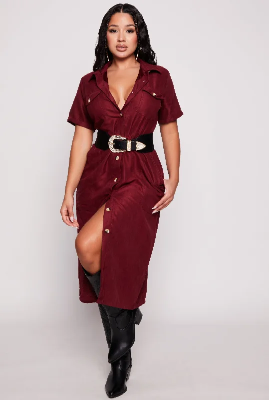 Tie Waist Belted Button Down Shirt Dress