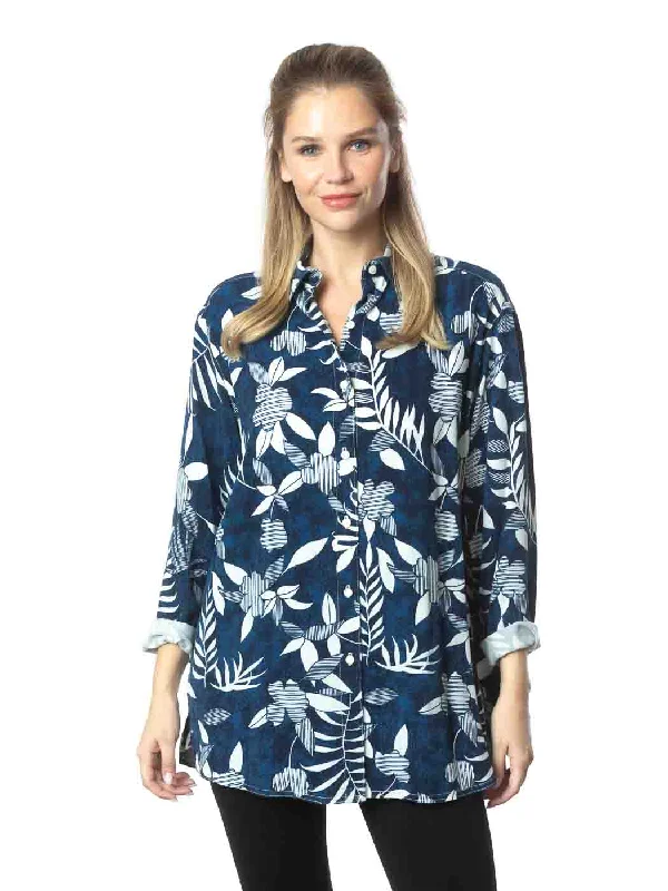 Tianello TENCEL™  "Indigo Fern" print "Christiana" Blouse-Oversized