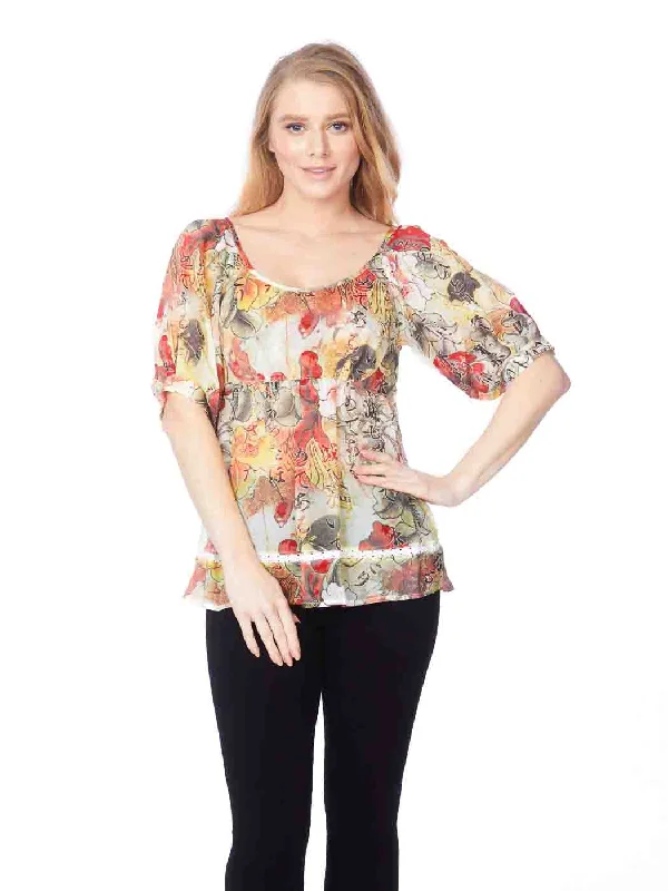 Tianello  - printed, Sueded CUPRO Rayon Georgette "Summer"  Blouse