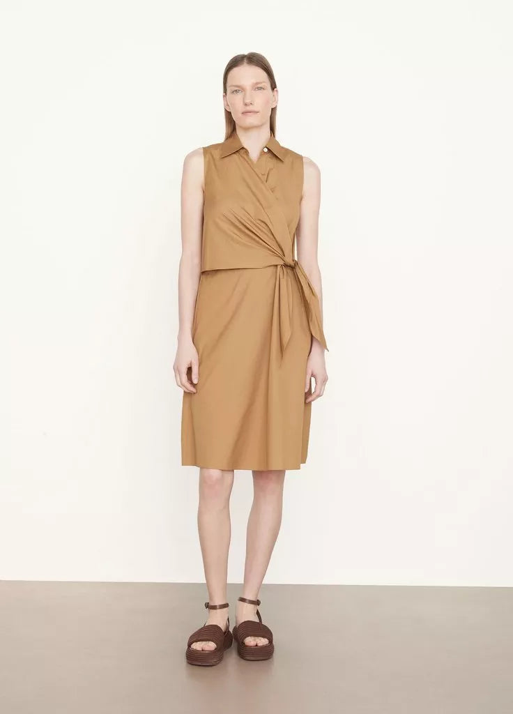 Sleeveless Wrap Shirt Dress - Tobacco