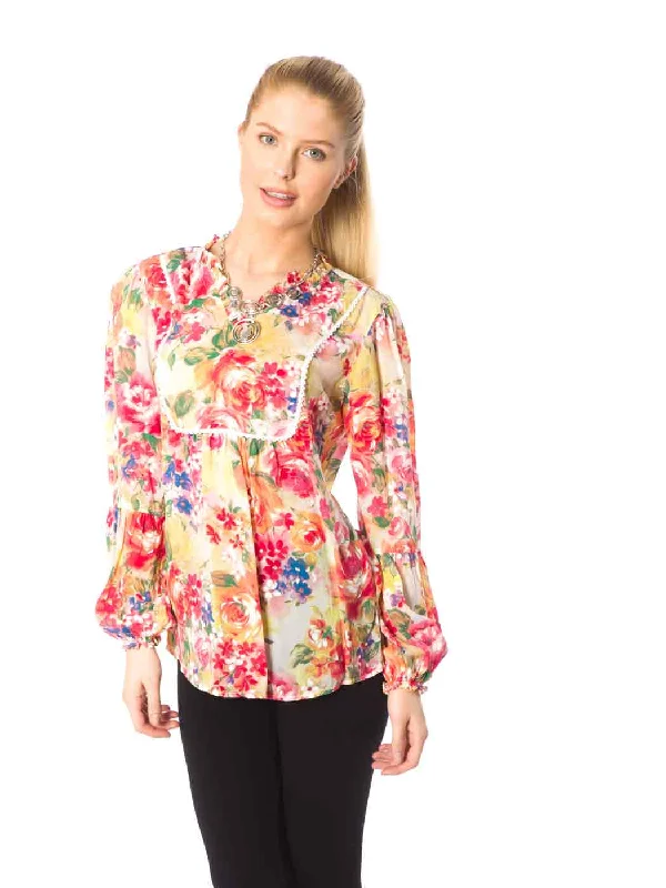 Tia "Antionette"  Blouse - Sueded CUPRO Bemberg Georgette Printed