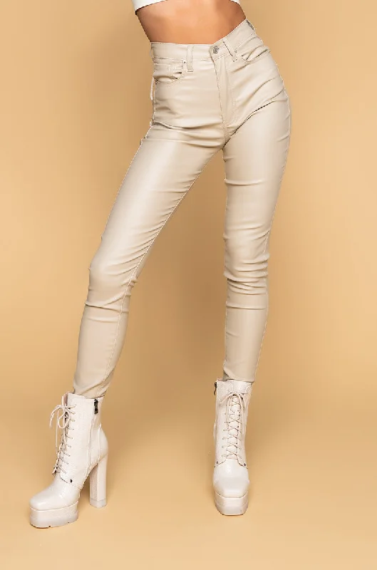 ON-DUTY VEGAN LEATHER LACE UP SKINNY PANTS