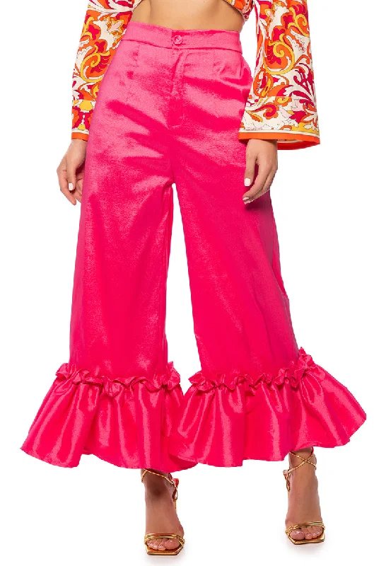 VERONA RUFFLE HEM TROUSER IN PINK