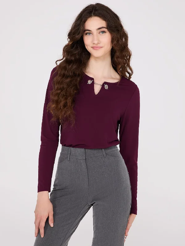 Chain Keyhole Long Sleeve Top