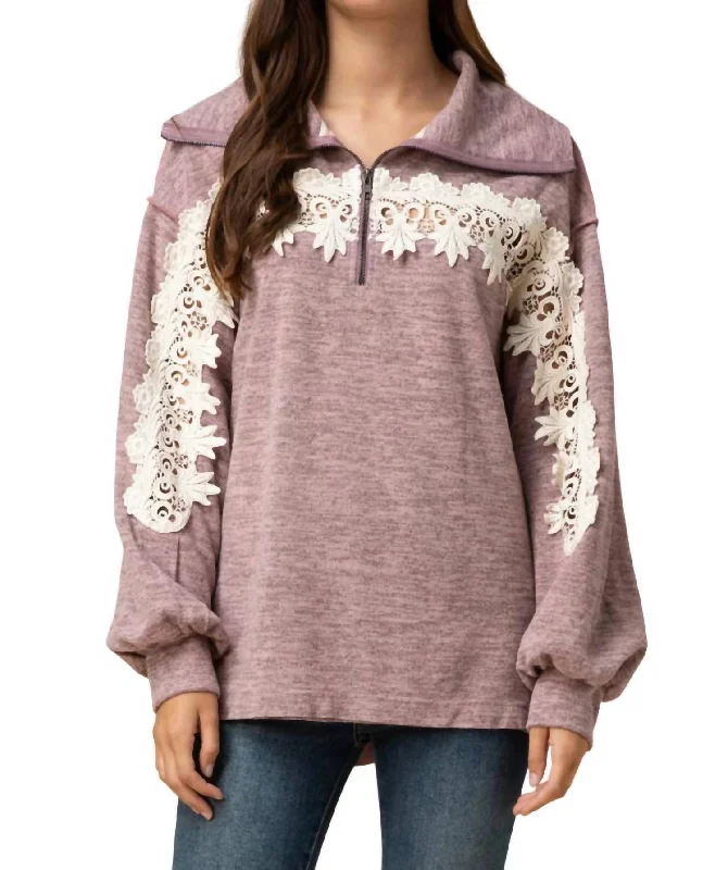 All About The Lace Pullover In Mauve