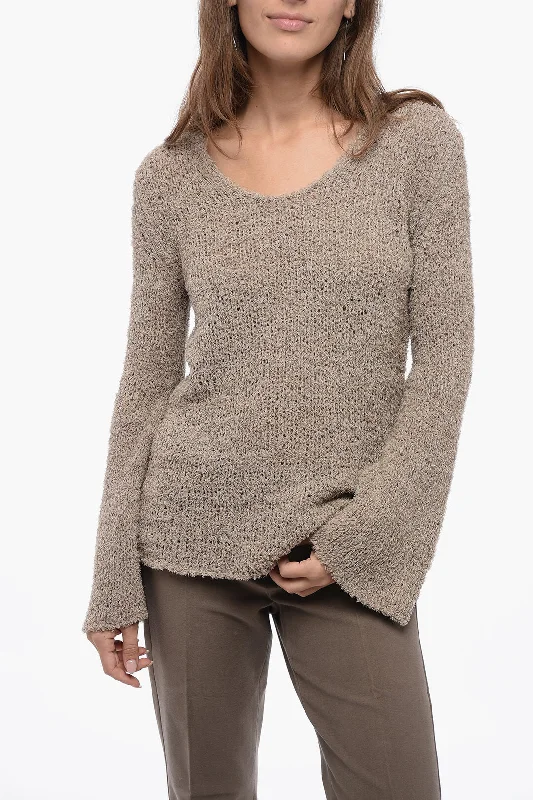 By Malene Birger Crew Neck Cotton Blend Sweater with Wide Sleeves