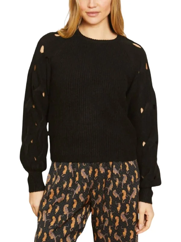 Camille Cable Knit Sleeve Sweater In Black