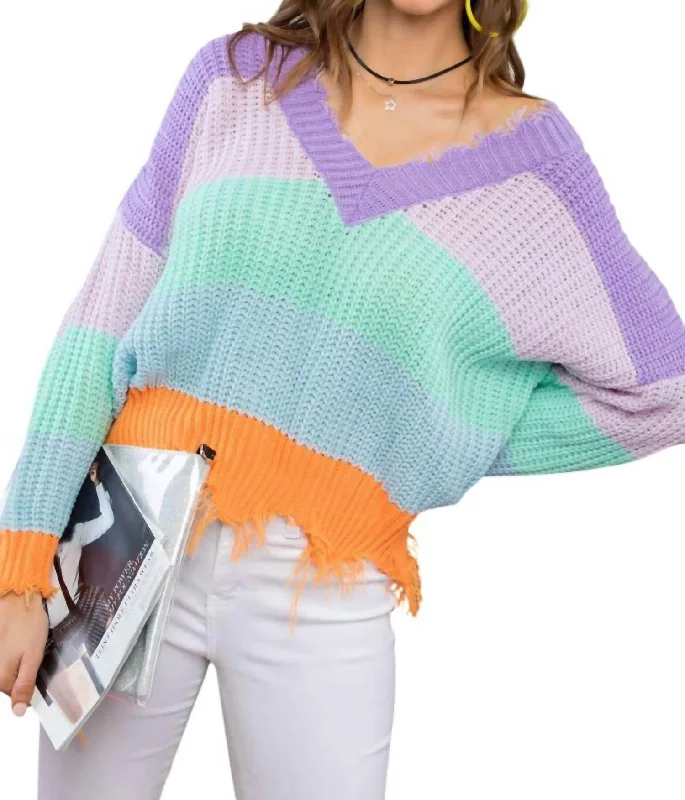 Color Block Distressed Sweater In Multi