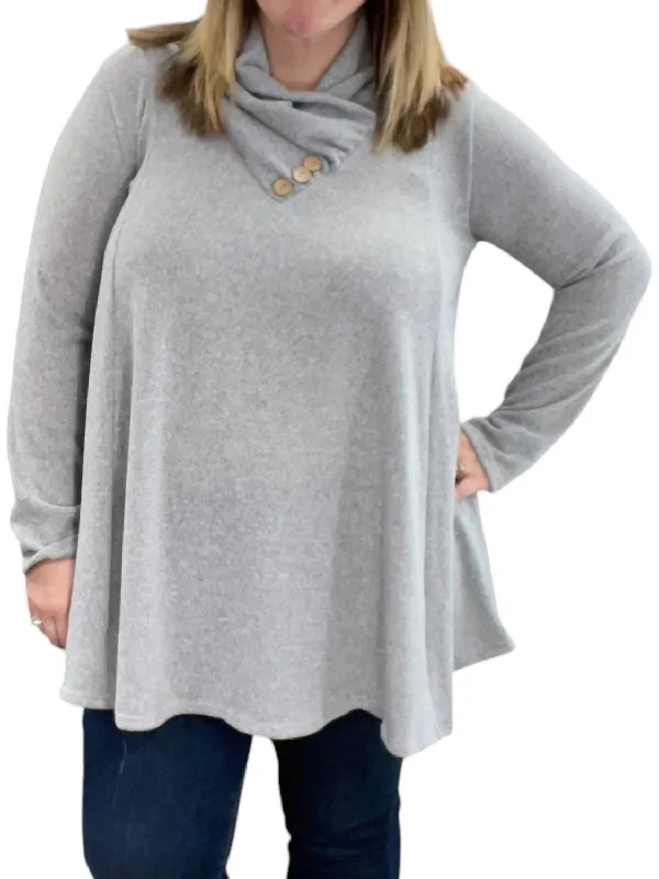 Faux Cowl Neck Sweater In Heathered Gray