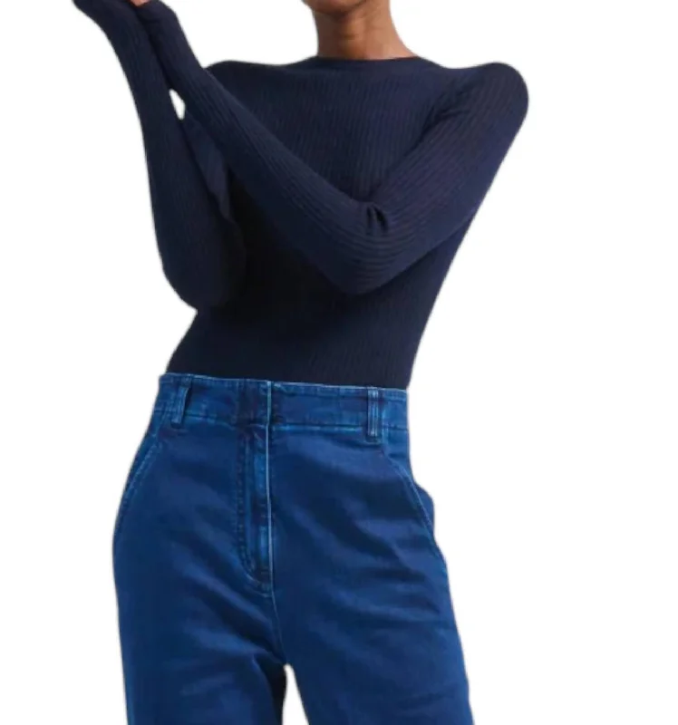 Feather Weight Ribbed Sweater In Navy