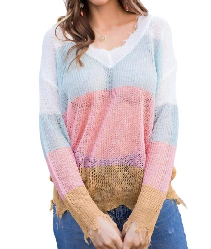 Frayed Light Weight Sweater In Multi