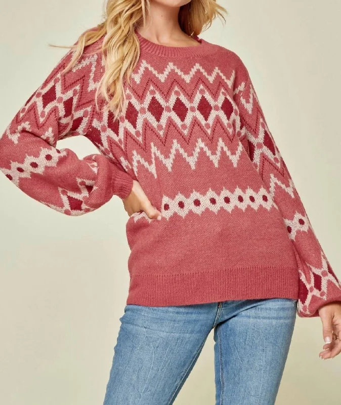 Geometric Sweater In Marsala